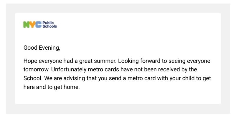 OuterBoroHero's tweet photo. Hey, @NYCSchools It would be GREAT if NYCSA's one-way messaging automatically included key info like which school a message comes from. 🤔 Otherwise we're left with mysterious, useless missives from unknown sources that confuse rather than clarify. https://t.co/wqtaVHzsbV