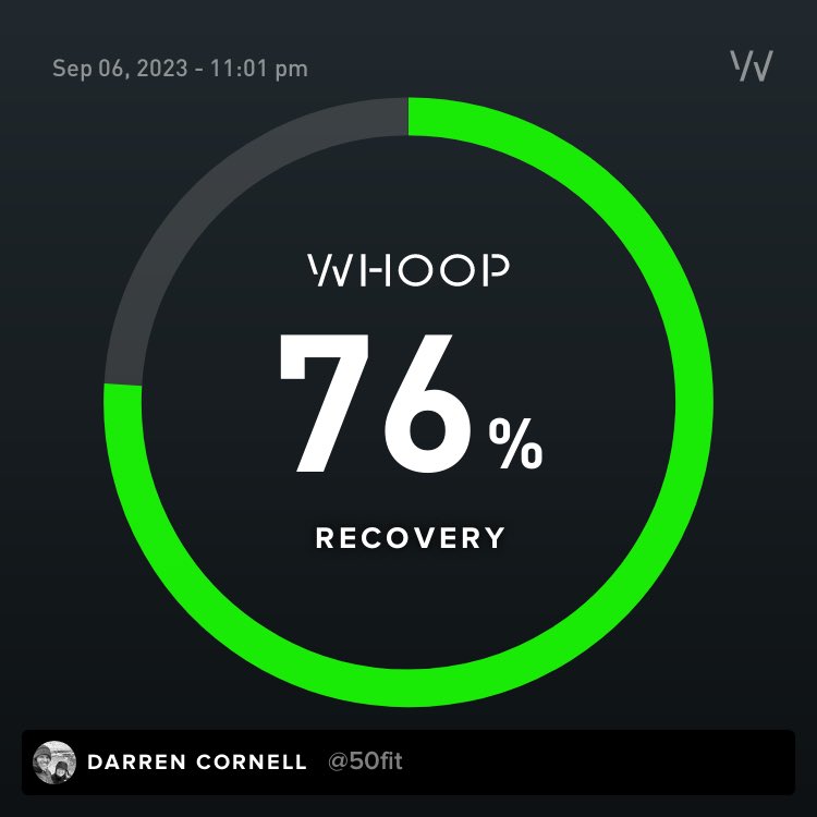 slowruncornell's tweet photo. In the green for recovery ⁦@WHOOP⁩ https://t.co/Wmw4MaLCzp