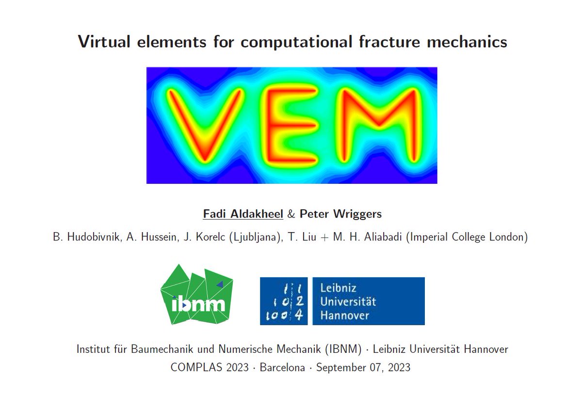 AldakheelFadi's tweet photo. I will be delivering a #keynote lecture at #COMPLAS on "Virtual Element Methods for Computational Fracture Mechanics" tomorrow evening at 17:00 in Room A3-202. I welcome you to join the session and engage in a discussion afterward.
@UniHannover
@ga_unihannover
@PostdocLUH https://t.co/Mnh3ky1R8a