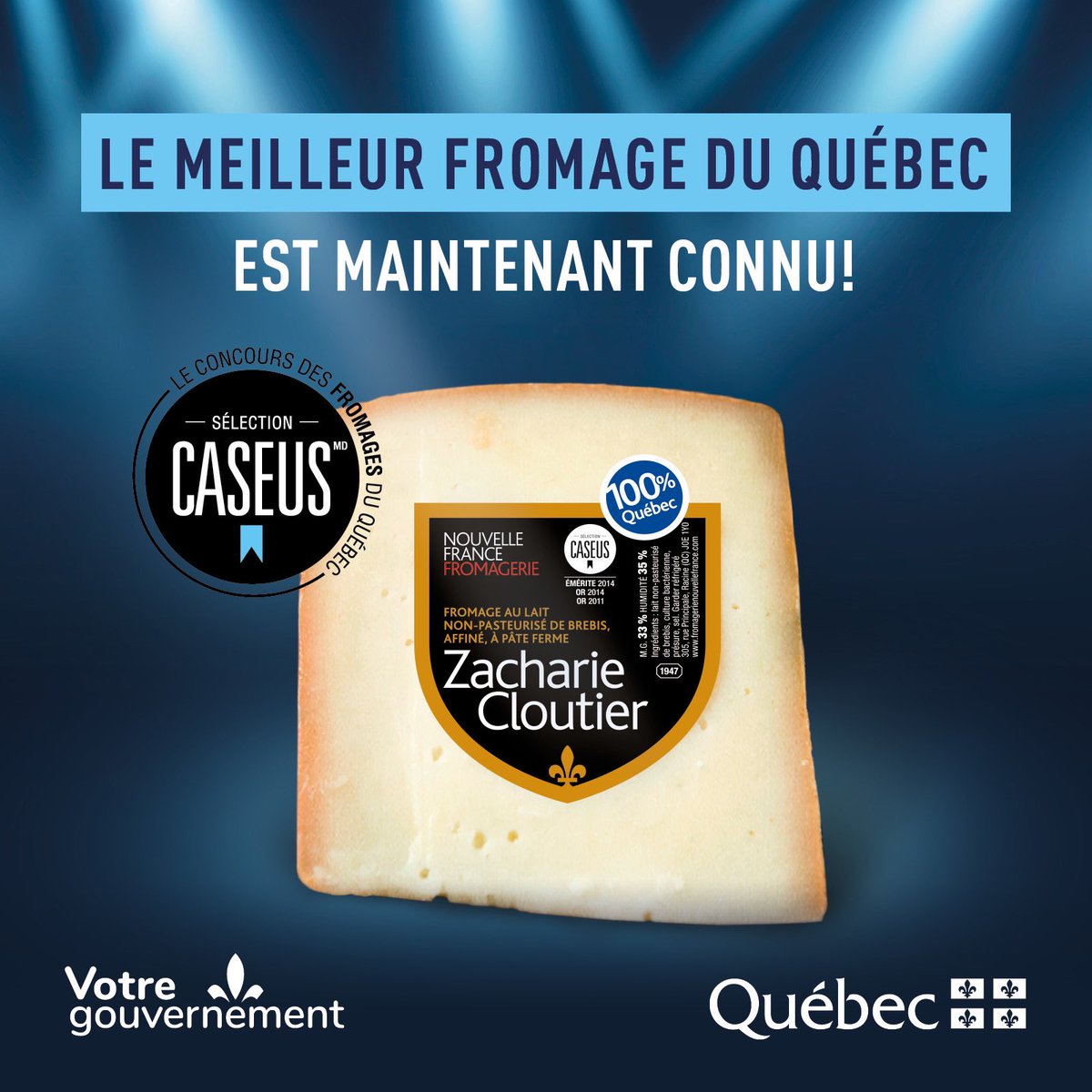 mapaquebec's tweet photo. Le Zacharie Cloutier de la Fromagerie Nouvelle France en #Estrie est couronné meilleur #fromage du Québec pour une 2e année consécutive! Bravo! 🧀
https://t.co/QZdW39YpI1 #Caseus https://t.co/nhMmAQy2Gq