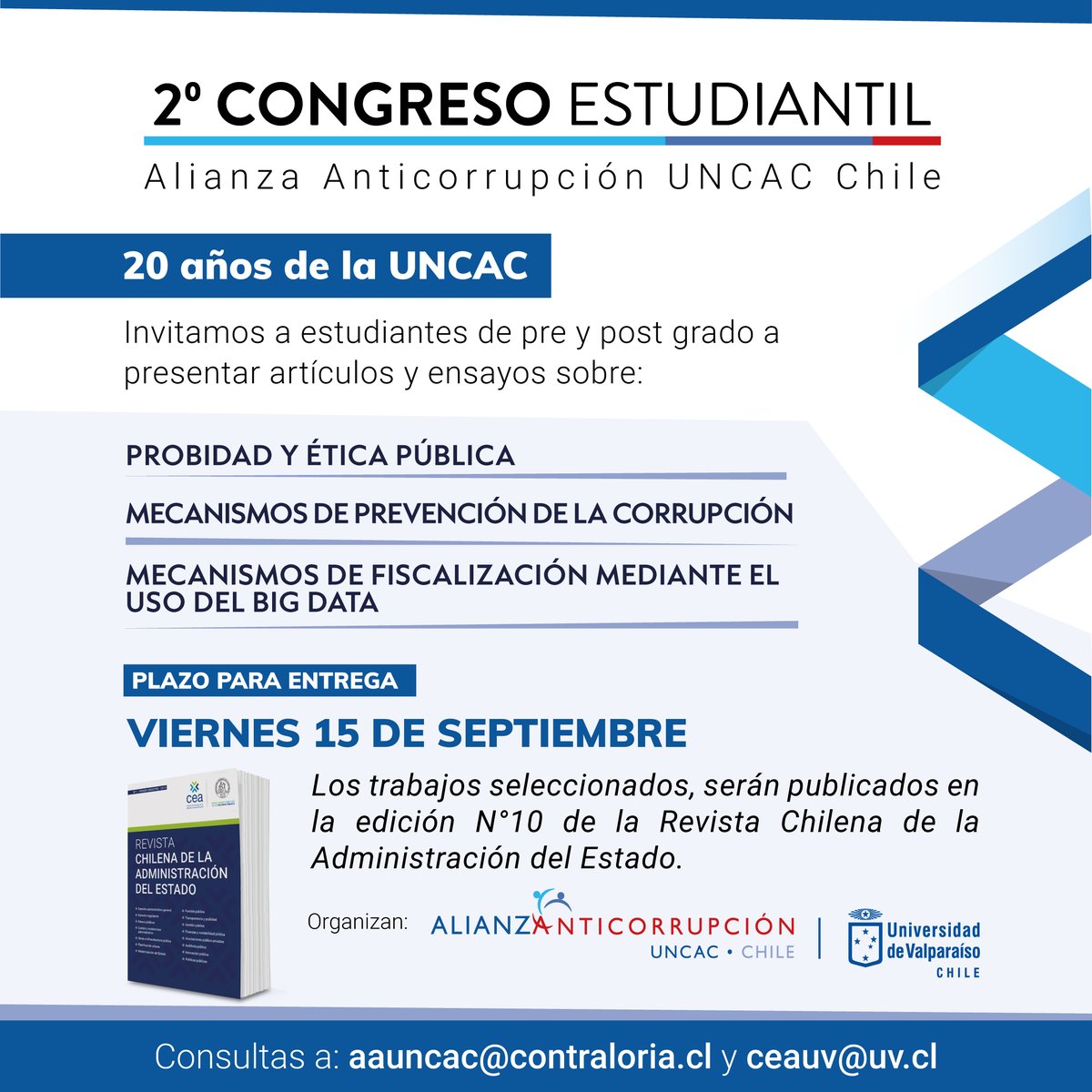 AlianzaUNCAC's tweet photo. 🤔¿Te preocupa la #corrupción y tienes ideas para combatirla?✍️Recuerda enviar tu artículo o ensayo hasta el 15/09 y sé parte de nuestro 2° Congreso estudiantil 20 años de la #UNCAC. Más info en👉https://t.co/Zdpz0wdJaU https://t.co/9DYPMyYygP