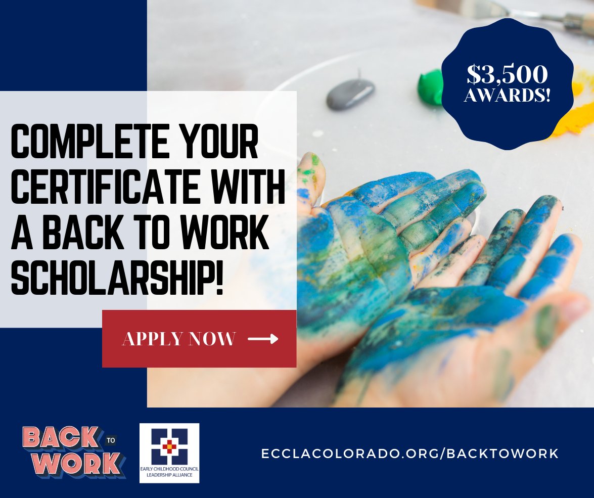Need a boost to complete your Early Childhood Education degree or certificate? ECCLA's Back to Work Scholarship offers up to $3,500 in awards to help pay for expenses like tuition, child care, rent, and more! Learn more and apply at buff.ly/3PG4wRn