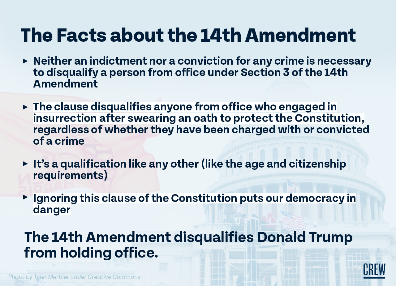 Citizens for Ethics on X: "The 14th Amendment disqualifies Donald Trump  from office. How? It's simple: Section 3 of the 14th Amendment makes clear  that anyone who swore an oath to the