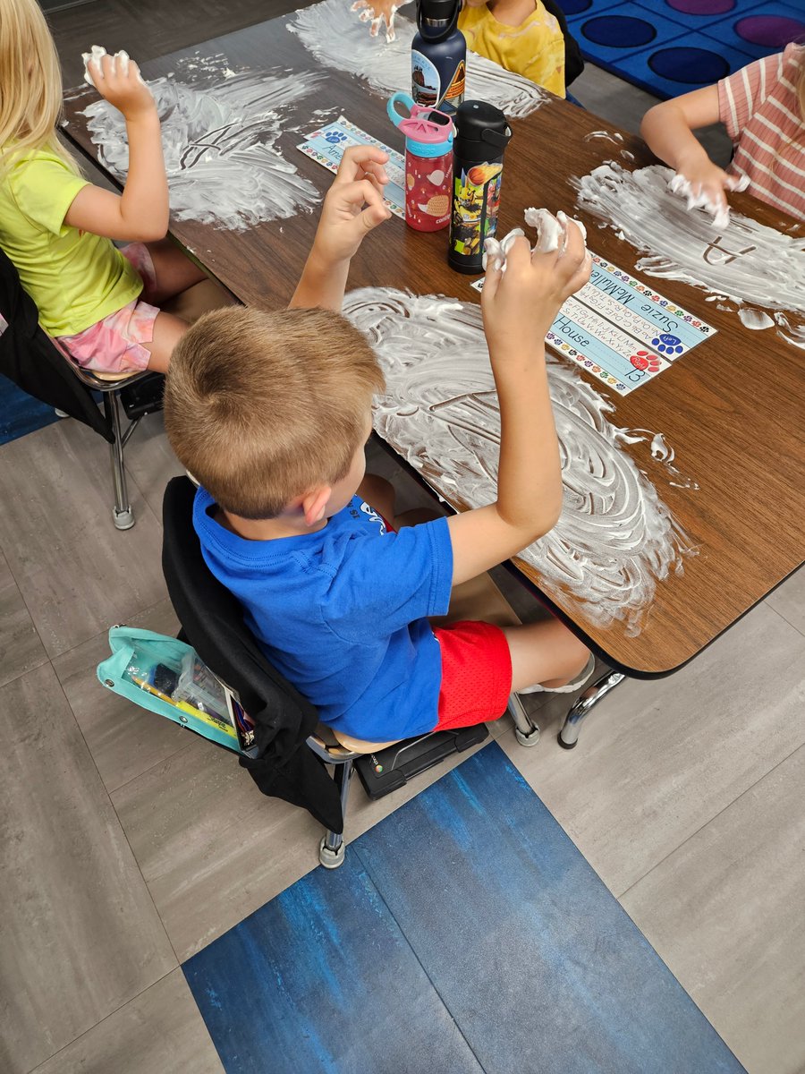 Dillsboro Elementary School students are learning letter and number formation by using shaving cream to practice writing. Students are also practicing writing their names. The class enjoyed this hands-on learning activity!