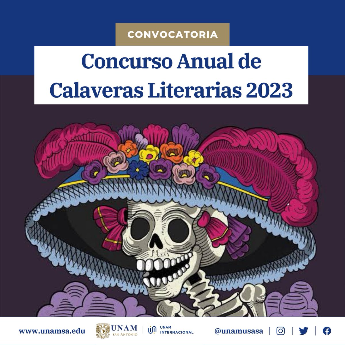 ¡Amigos de la literatura y la creatividad! 📚

¡Les extendemos una cordial invitación al Concurso Anual de Calaveras Literarias 2023! 💀✍️

Consulta las bases detalladas del concurso aquí en nuestra web: unamsa.edu/2023/09/06/con…
