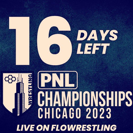 The countdown is on. Premier National League Championships is 16 days away on September 22-23. Live on <a href="/FloWrestling/">FloWrestling</a> <a href="/spartanmatclub/">Spartan Mat Club</a> <a href="/BigGameWC/">Big Game WC</a> <a href="/jmenwrestling/">Journeymen Wrestling</a> <a href="/ImmortalAth/">ImmortalAthleticsWC</a> <a href="/MaurerCoughlin/">Maurer Coughlin</a> <a href="/benvombaur/">Ben VomBaur</a> <a href="/the_rudis/">RUDIS</a>