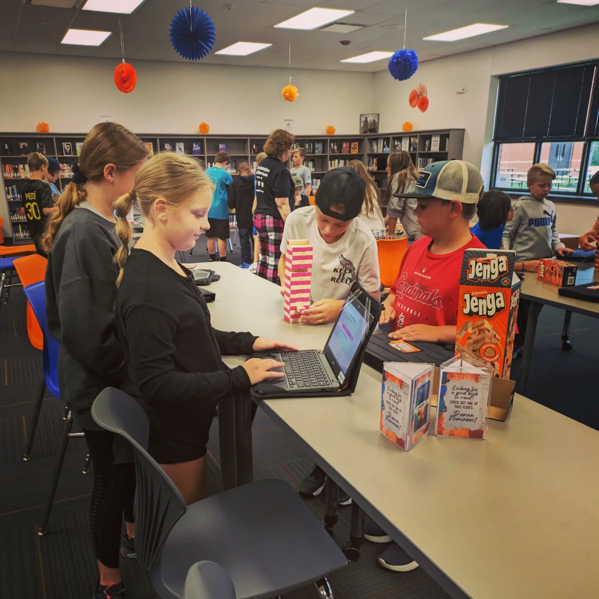 LibraryNpms's tweet photo. We had fun using Jenga to learn how to find books in the library with Ms. Wegner's 6th graders today! #npmsgrizzlies #npmsreads #grizzliesread #wsdlibraries https://t.co/odssWcFtmf