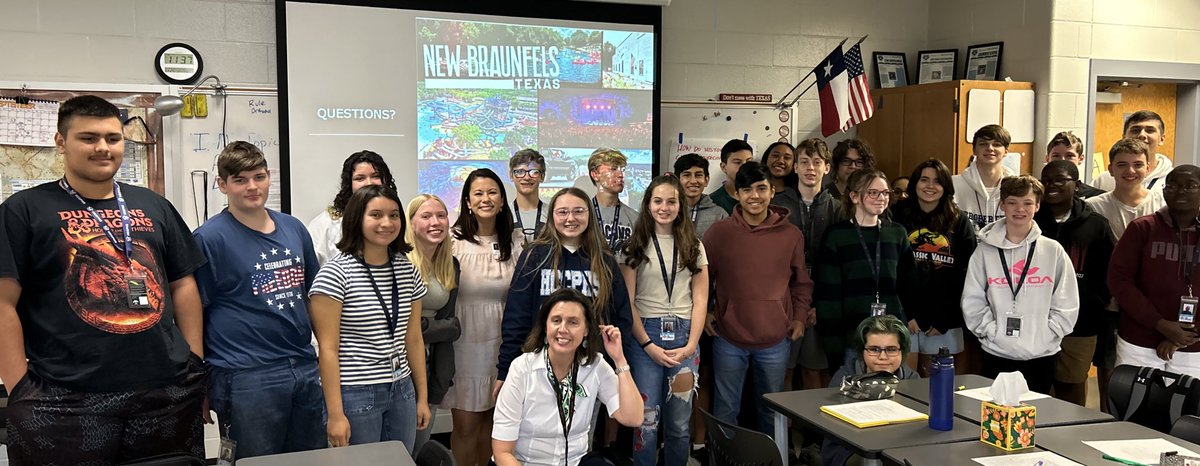 Many thanks to Sammie Martinek from the New Braunfels Chamber of Commerce for explaining marketing tourism. She provided Falcons expert advice for our Tour the World Project! <a href="/HCCPHSprincipal/">HCCPHS Principal</a> <a href="/NBTXChamber/">New Braunfels Chamber</a> <a href="/mjuanita05/">Juanita Delgado</a> <a href="/Natalie19730000/">Natalie jones</a> <a href="/IllianaGonzales/">Illiana Gonzales</a>