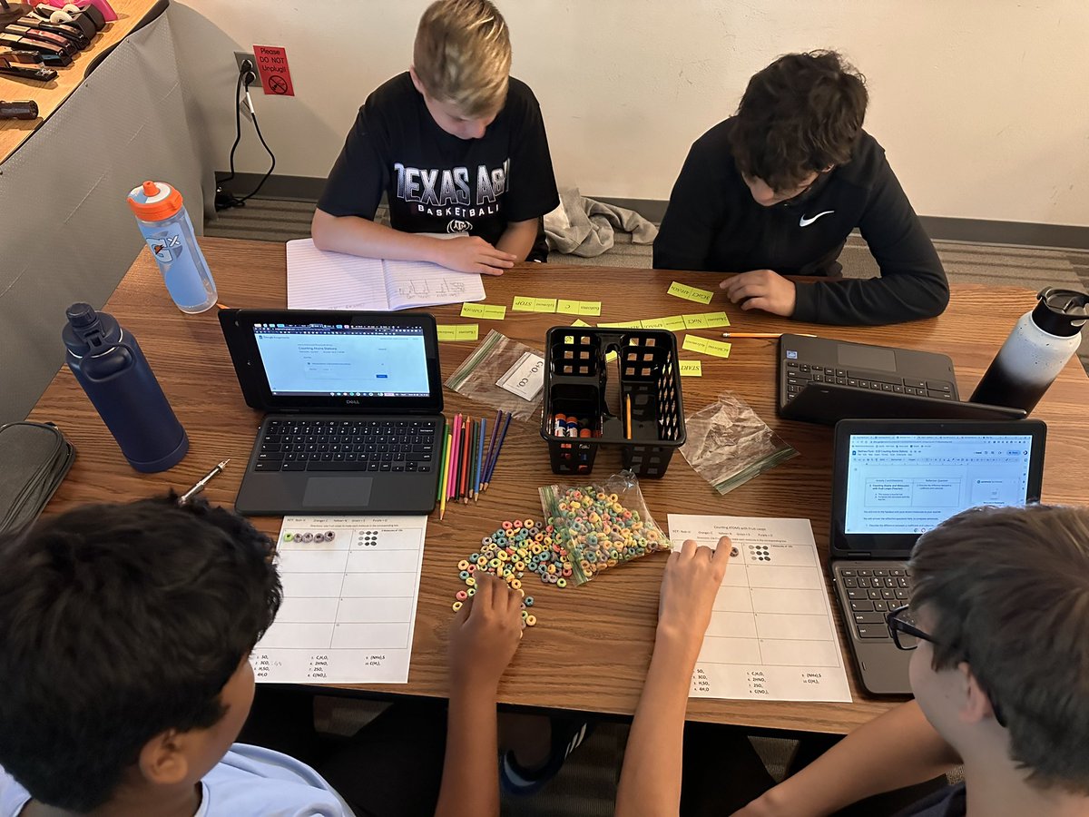 aguilarscience's tweet photo. 8th grade science has ventured into the wonderful world of the law of conservation of mass! this week we are focused on learning how to count atoms in chem formulas. We had blended learning stations w/ all different kinds of practice! @FISD_NelsonMS  @friscoisd https://t.co/5Lekef9XKu