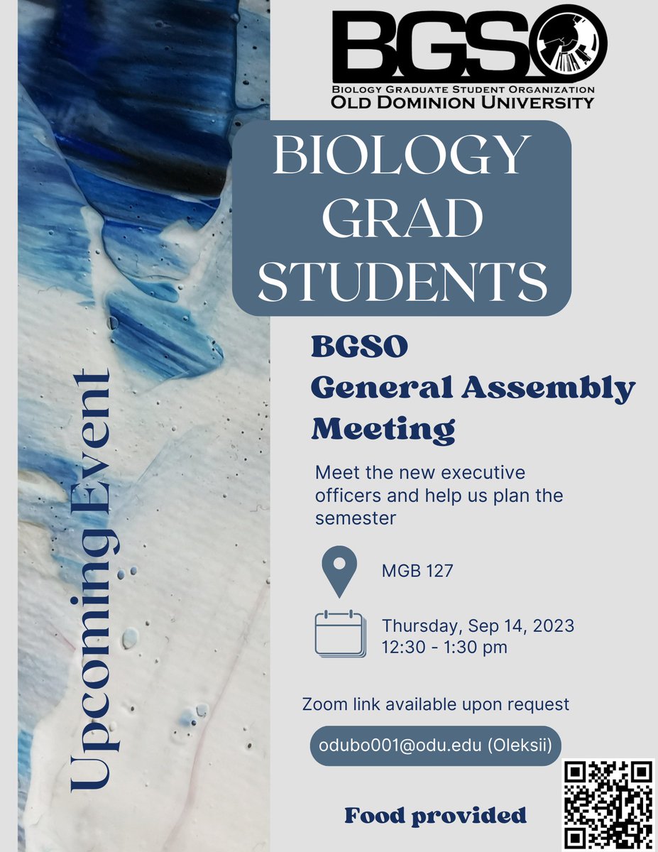 BGSOatODU's tweet photo. Join us next Thursday at 12:30 pm for a General Assembly meeting! Register at: https://t.co/irvJJR9X0X https://t.co/oBqpZYTsVL