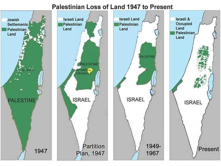 From the Nakba, through the Naksa, and subsequent settlements, let's remember how Palestine was lost and how the map 𓂆 of  Palestine  🇵🇸  changed from 1947 to 2023!

#FreePalestine 
#SahabatPalestina_ID 
#ForeverPalestine