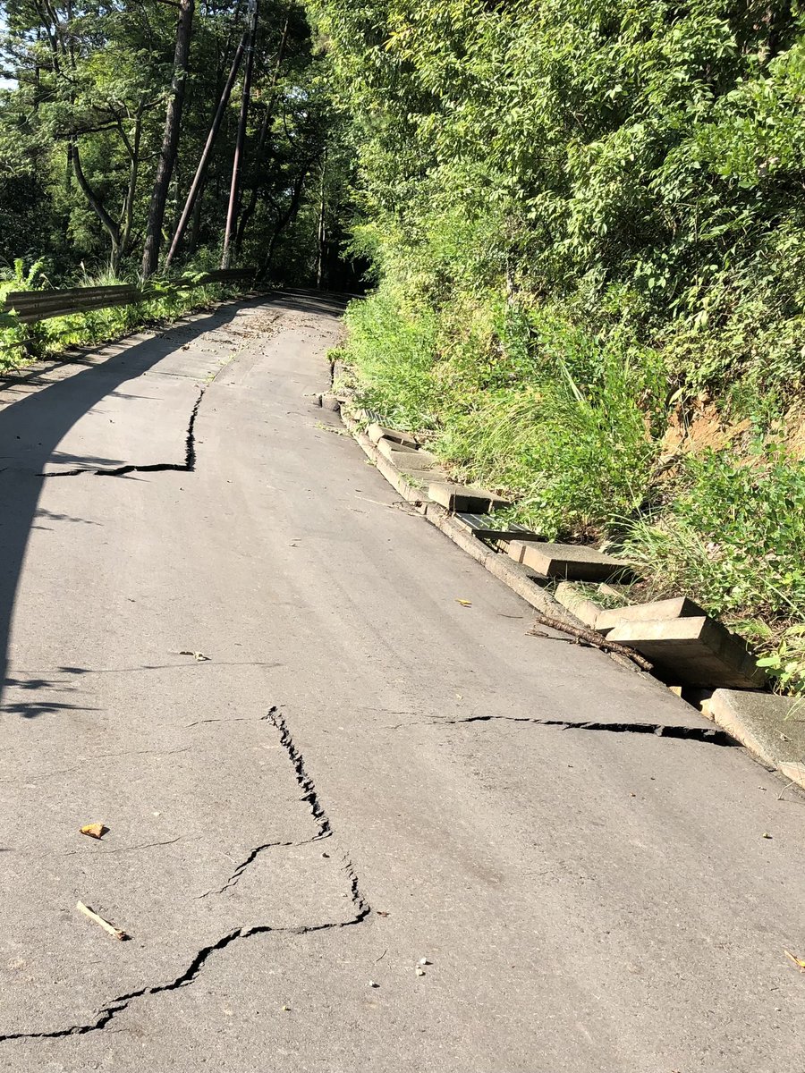 kabocyadance's tweet photo. #空ネット
早朝いつもの信夫山お散歩コースの一周道路東側、
道路のひび割れと地盤沈下があり、通行止になってました😱💦❗️ https://t.co/6bsRUD5M6U