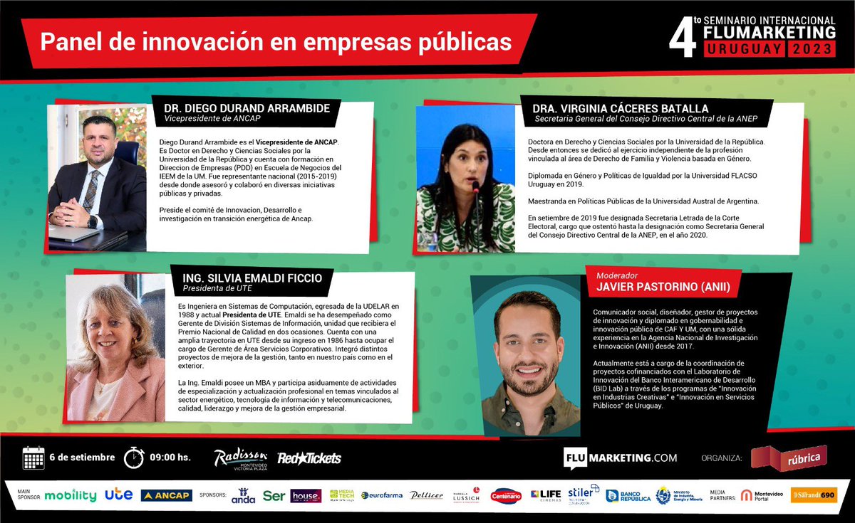 Muchas gracias a <a href="/Flumarketing/">Flumarketing</a> y a <a href="/germanbarcala/">Germán Barcala Clavier</a> por la invitación a participar en su 4to Seminario Internacional, en el panel sobre innovación  en empresas públicas.