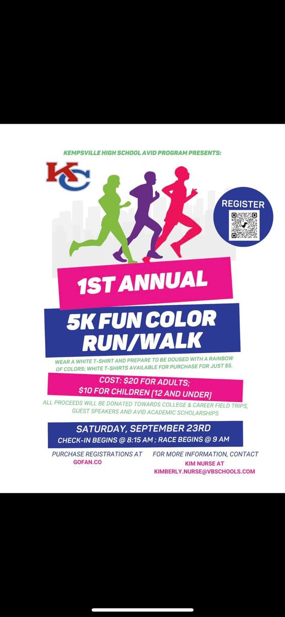 KHS_Chiefs's tweet photo. Sign Up here for the 1st Annual 5K Fun Color Run/Walk supporting AVID: https://t.co/VF0Go3hLHw #chiefkhspride https://t.co/PYwbJshQWE