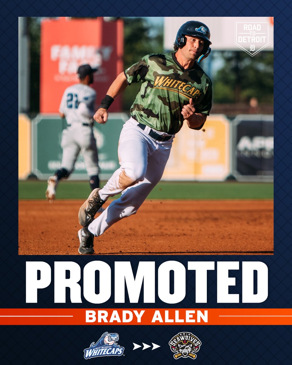 RoadtoDetroit's tweet photo. Brady Allen has been promoted to Double A Erie.

The outfielder tied for the @wmwhitecaps team lead with 14 home runs and slashed .292/.419/.521 in August. https://t.co/HEuY3GdZP7