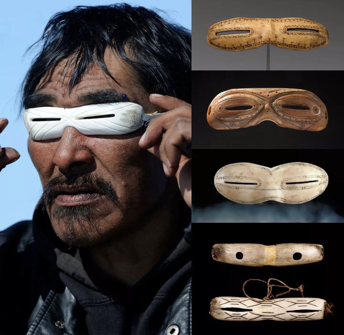 For thousands of years, the Inuit and Yupik people of the Arctic have been using traditional snow goggles made of walrus ivory, caribou antler, or driftwood.

The narrow slits helped reduce eye strain and prevent snow blindness. Unlike modern snow goggles, these traditional ones