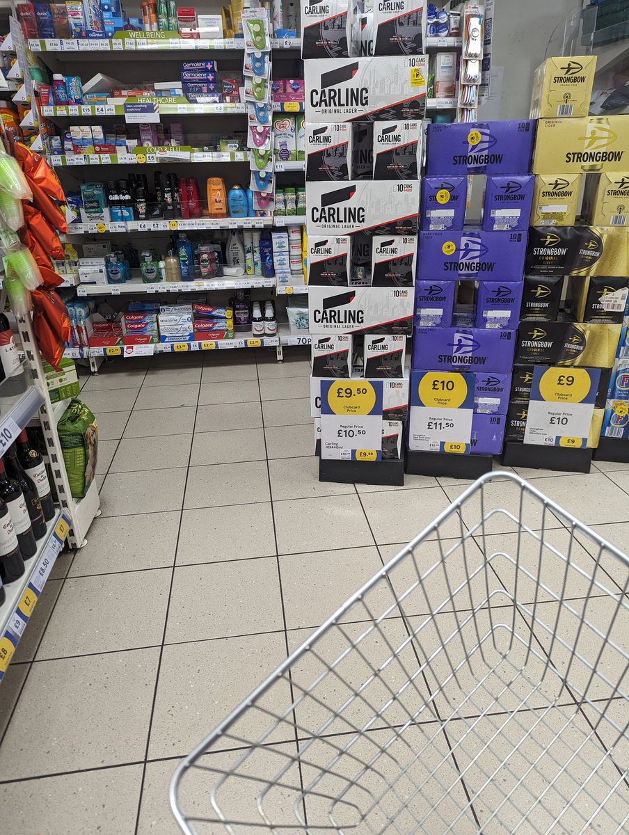 FayKesby's tweet photo. On that note, @Tesco is it standard practice to block disabled people getting to stock with beer displays? https://t.co/Oq696WkE7u