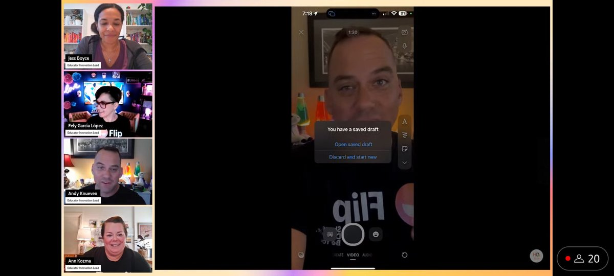 ELBALGHITIANAS's tweet photo. Thanks @jessxbo @MrCoachK15 @annkozma723 @FelyTeachnology for amazing session @MicrosoftFlip 
#creativityjam #flipinsider #MicrosoftEdu #MIEExpert https://t.co/DgR77YxHWM
