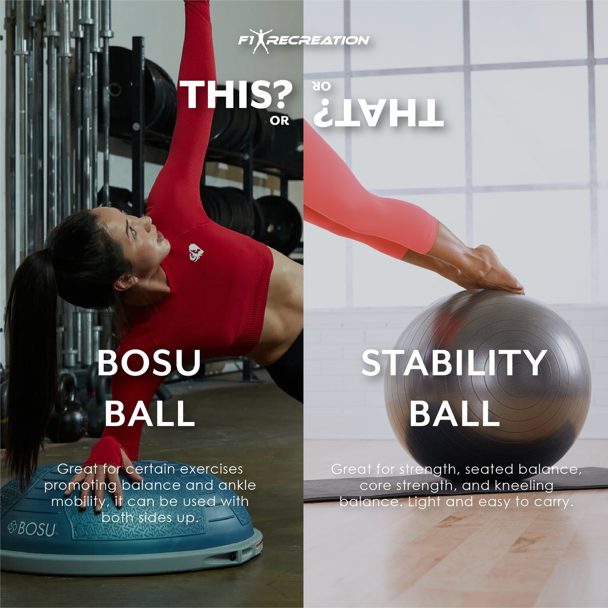 F1RECREATIONSG's tweet photo. Bosu Ball OR Stability Ball?
Share your choice with us in the comments!

Get your fitness equipment or accessories by visiting our website
https://t.co/4GeWO48j0O 🔥

#ThisorThat #Fitness #BosuBall #StabilityBall https://t.co/SUxzkD5nlR
