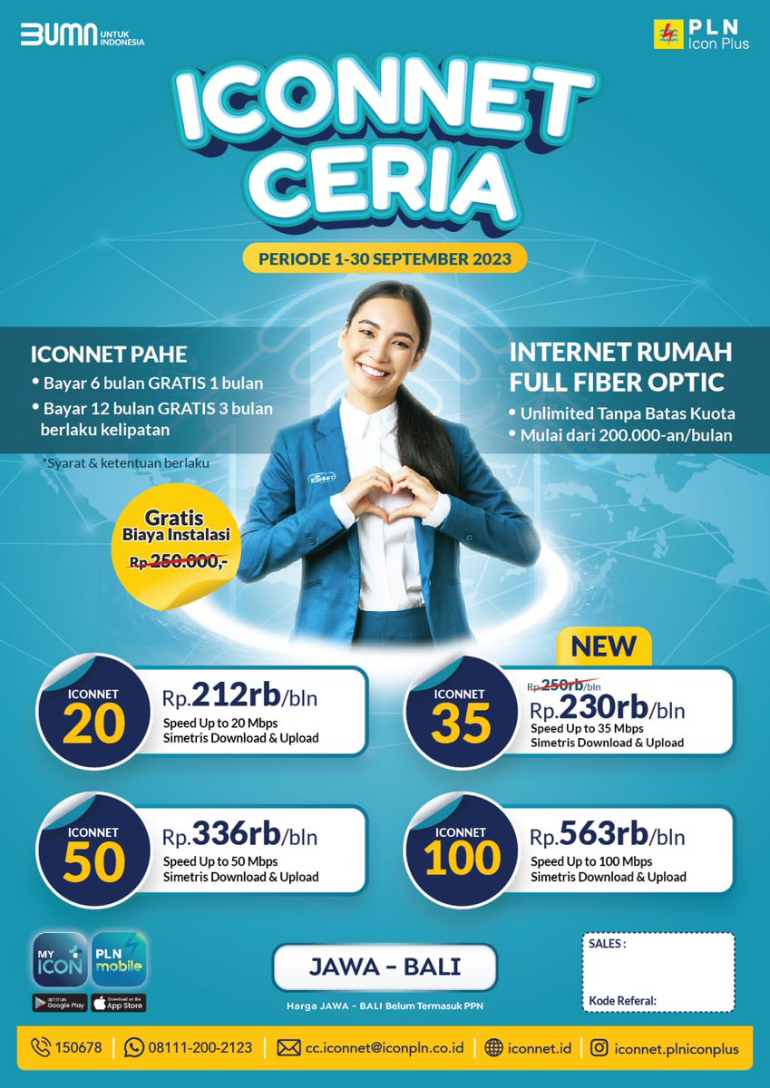 iconnet_m's tweet photo. Pilihan paket berlangganan :
✅ 10 mbps   188 rb 
✅ 20 mbps   212 rb
✅️ 35 mbps   230 rb
✅ 50 mbps   336 rb
✅ 100 mbps 563 rb
📌 harga blm termasuk PPN 11%

FREE
⚒️ biaya pemasangan
🖨️ peminjaman alat

𝗪𝗔  0895.1234.3773
𝙳𝚊𝚏𝚝𝚊𝚛 𝚜𝚎𝚔𝚊𝚛𝚊𝚗𝚐 𝚢𝚞𝚔 !! https://t.co/9mq3q4QiW7