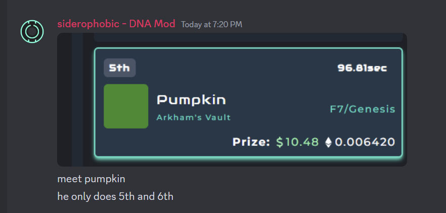 Poor pumpkin has never won a game since birth but he collects eth daily!

f7 gen pumpkin loves 5th and 6th and it pays!