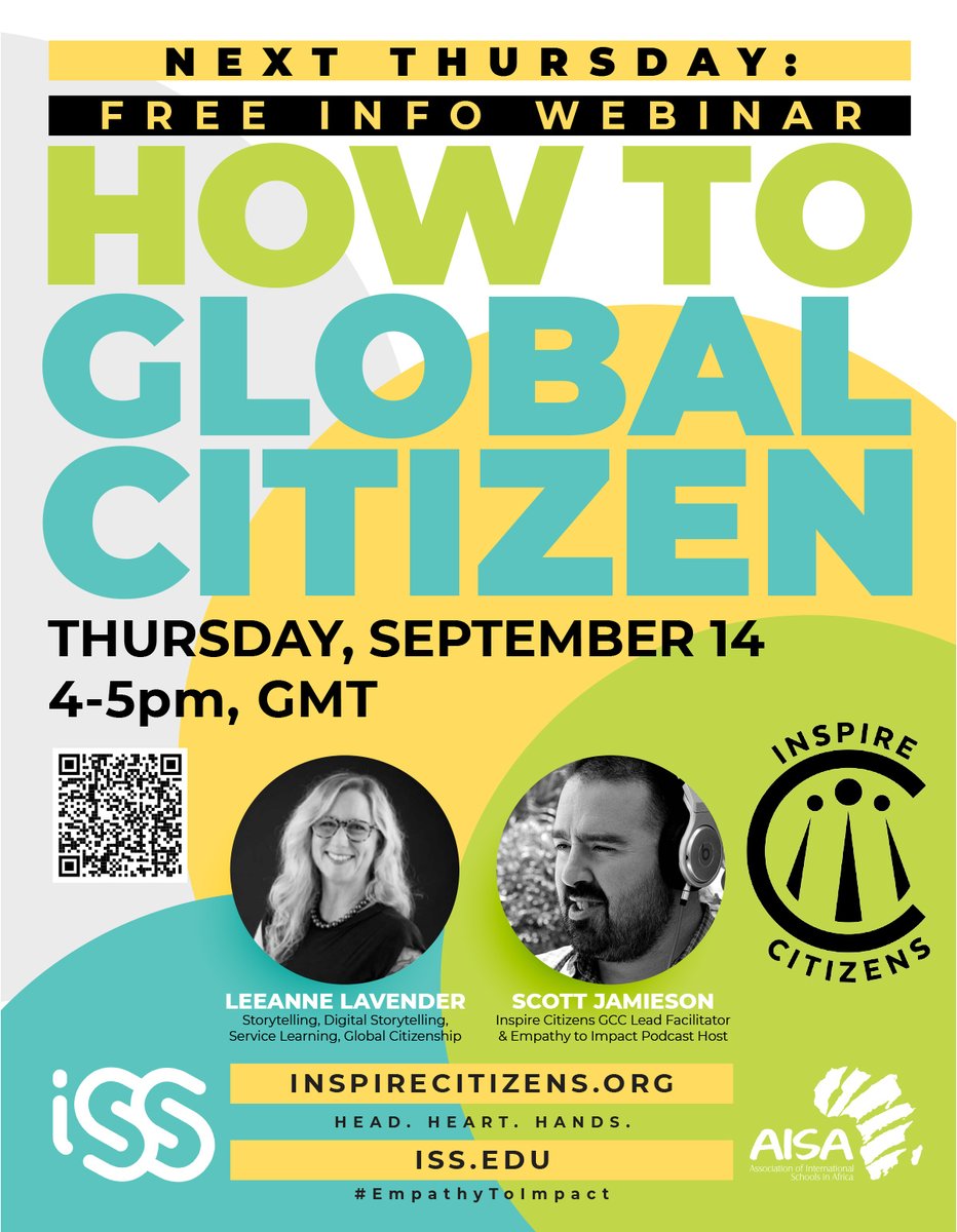 Free Webinar Thurs Sept 14, 5-6pm GMT. @ICGlobalCitizen in partnership with @ISSCommunity & @AISA_Schools - explore the “HOW” of holistic global citizenship, reframe learning using the Empathy to Impact framework & learn about the GCC program. Register: docs.google.com/forms/d/1D0gEj…