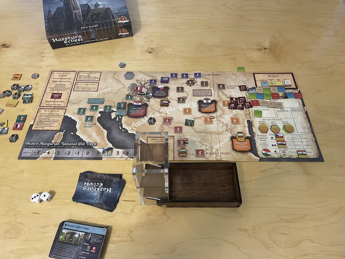 playersaidblog's tweet photo. Man I love these WWI States of Siege Series games! Just finished shooting a 77 minute playthrough and 28 minute review video for Hapsburg Eclipse: The Great War in Eastern Europe from @VPGame and @TabletopTycoon designed by Darin Leviloff! Now onto Ottoman Sunset! #GunsofAugust https://t.co/xO6Xl5LeEC