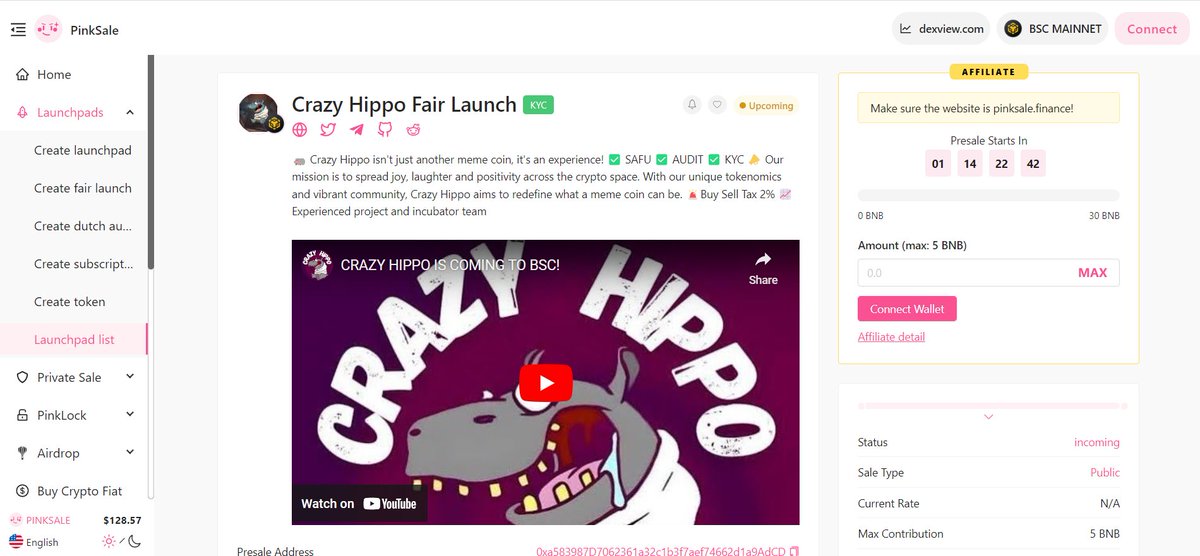 Project Info Crazy Hippo $HIPPO Presale will start tomorrow at 4 Pm UTC. Team has KYC badge. Mainnet : BSC Ca : 0x890767185bC36cFDF52e24C9f05cdFC3Bd7948a9 Crazy Hippo isn't just another meme coin, it's an experience! ✅ SAFU ✅ AUDIT ✅ KYC 📣 Our mission is to spread joy,…