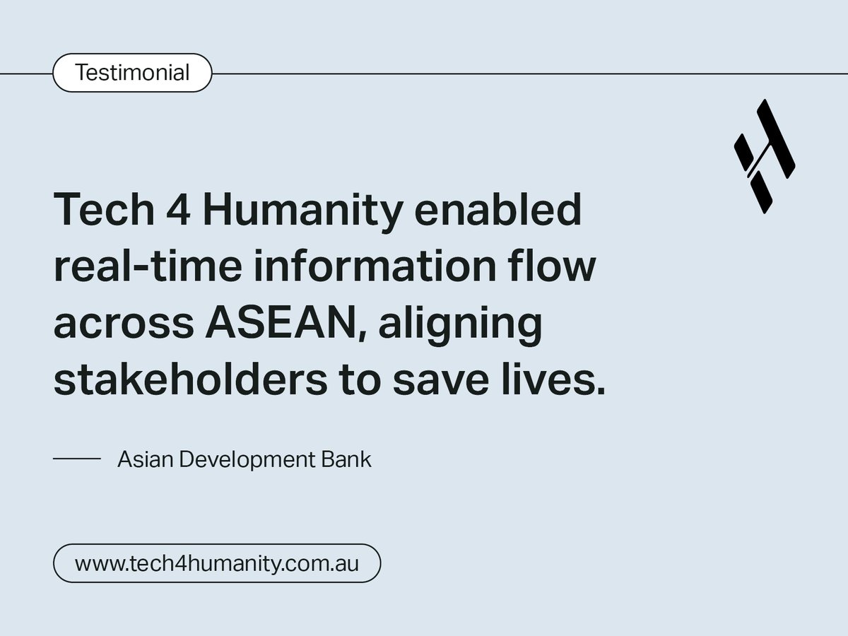 tech4humanity_'s tweet photo. A fantastic testimonial from our client, Asian Development Bank. 

Want to explore how @tech4humanity_ can help your organisation leverage #DigitalTransformation and #DataIntegration? 

Get in touch today > https://t.co/lcbxCHP75k https://t.co/83ODgdTy6r
