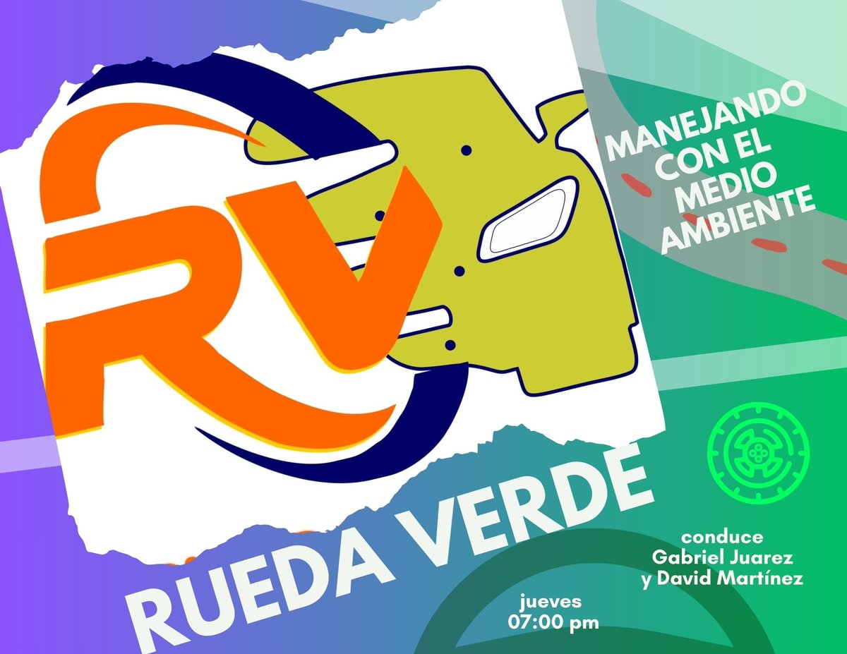 Atmosferadio105's tweet photo. Jueves en punto de la hora 7:00pm te traemos el nuevo programa especializado en autos.
"RUEDA VERDE" un programa de autos, motores, conversiones de motores y todo lo relacionado con los cuidados del medio ambiente
Conducen David Martínez y Gabriel Juarez
 #atmosferaradio105 https://t.co/f98cuaSYIv