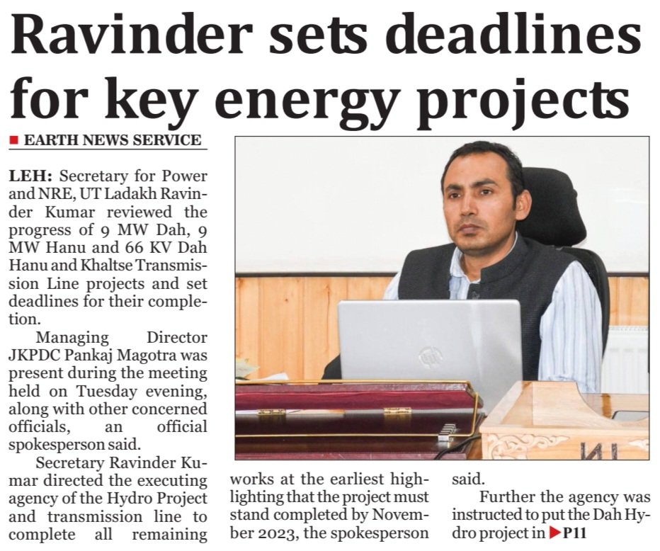 EarthNewsLadakh's tweet image. #Ravinder sets #deadlines
for key #energyprojects

@lg_ladakh @Ravinder_Dangi1 @DC_Leh_Official