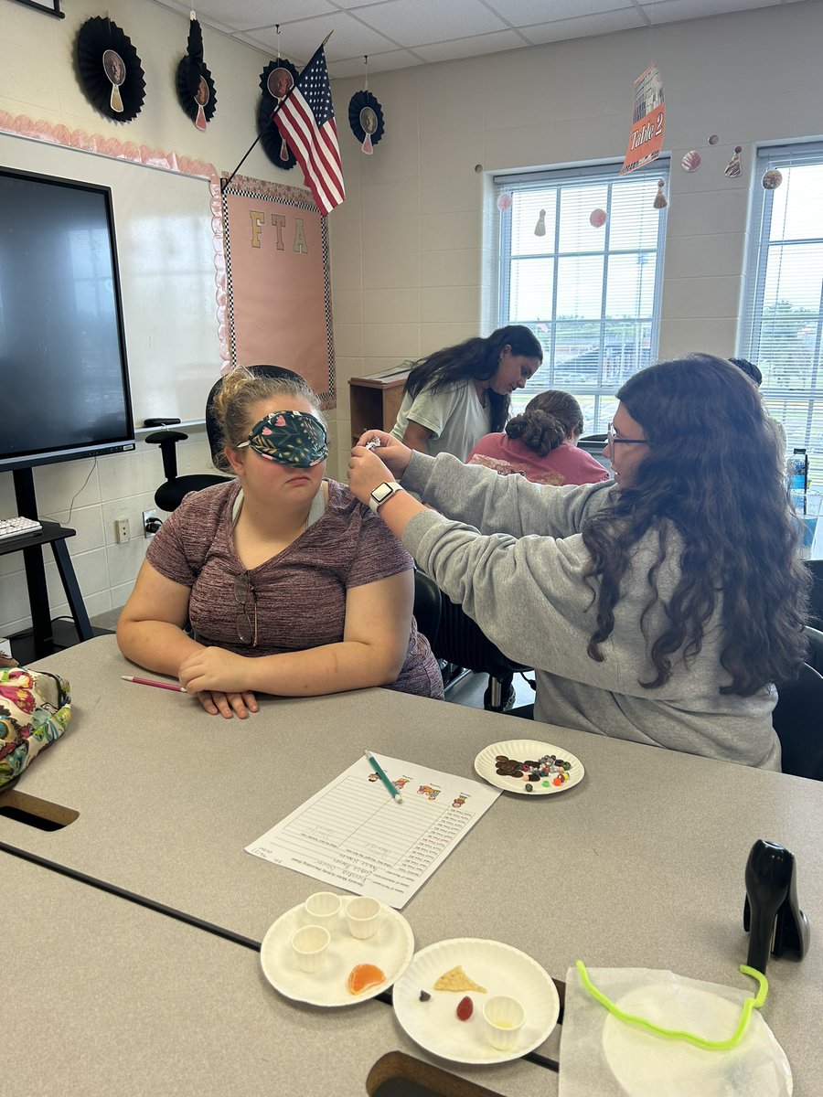 In Education &amp; Training, students participated in a sensory motor activity. The purpose of the activity was to gain a better understanding of how children between the ages of birth and 2 years old use their senses to learn and develop. <a href="/AvilleCityBOE/">Albertville City Schools</a> <a href="/AHS_Aggies/">Albertville Aggies</a> <a href="/AggieCTE/">Academies of Albertville City</a>