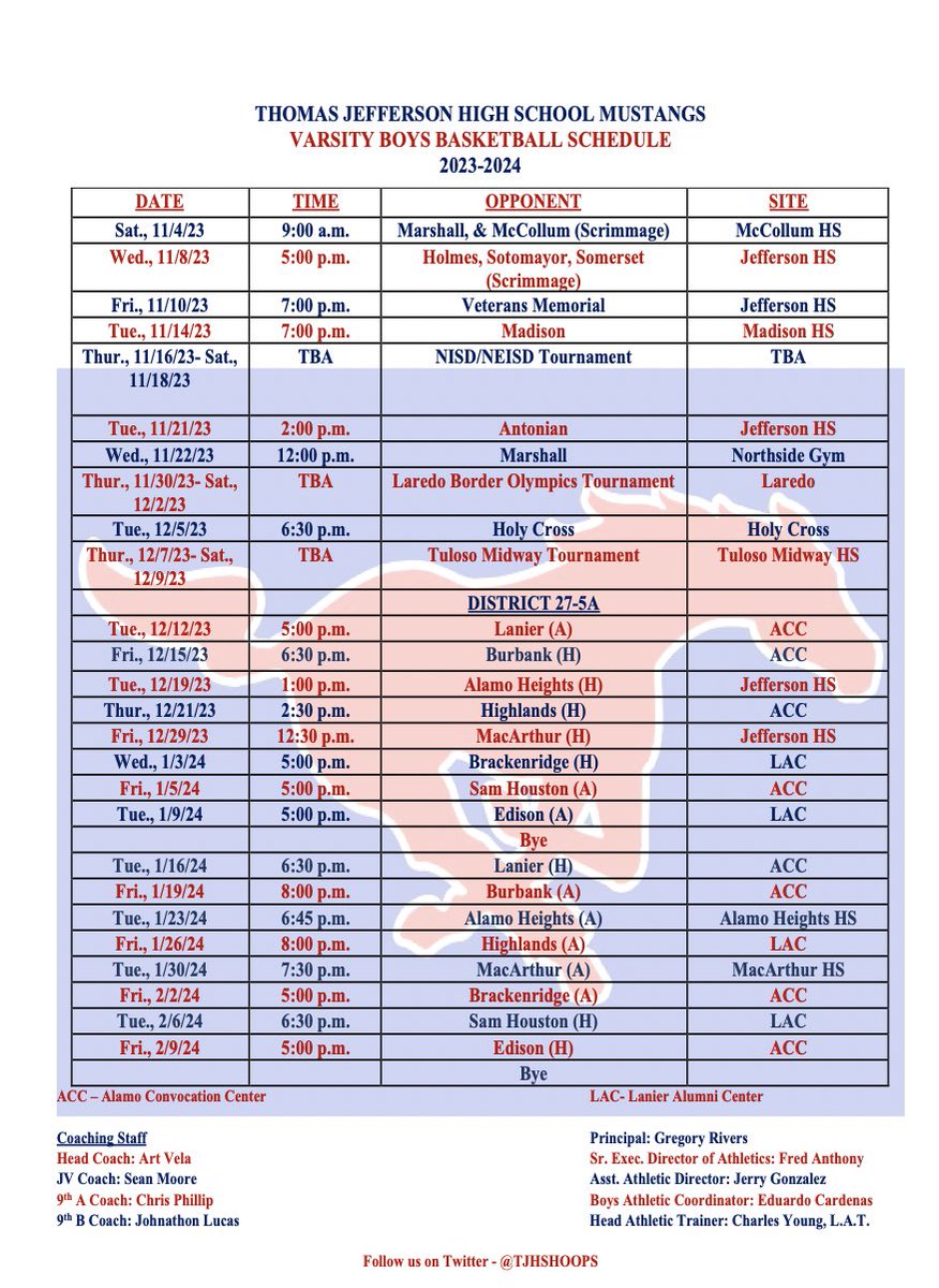 TJHSHOOPS's tweet photo. 2023-2024 Boys Varsity and Subvarsity basketball schedule it out! Come out and support your Mustang basketball team as we get our season under way soon! https://t.co/WIVnmYDkHz