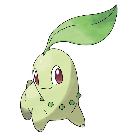 chikorita solo pokemon (creature) no humans full body smile closed mouth simple background  illustration images