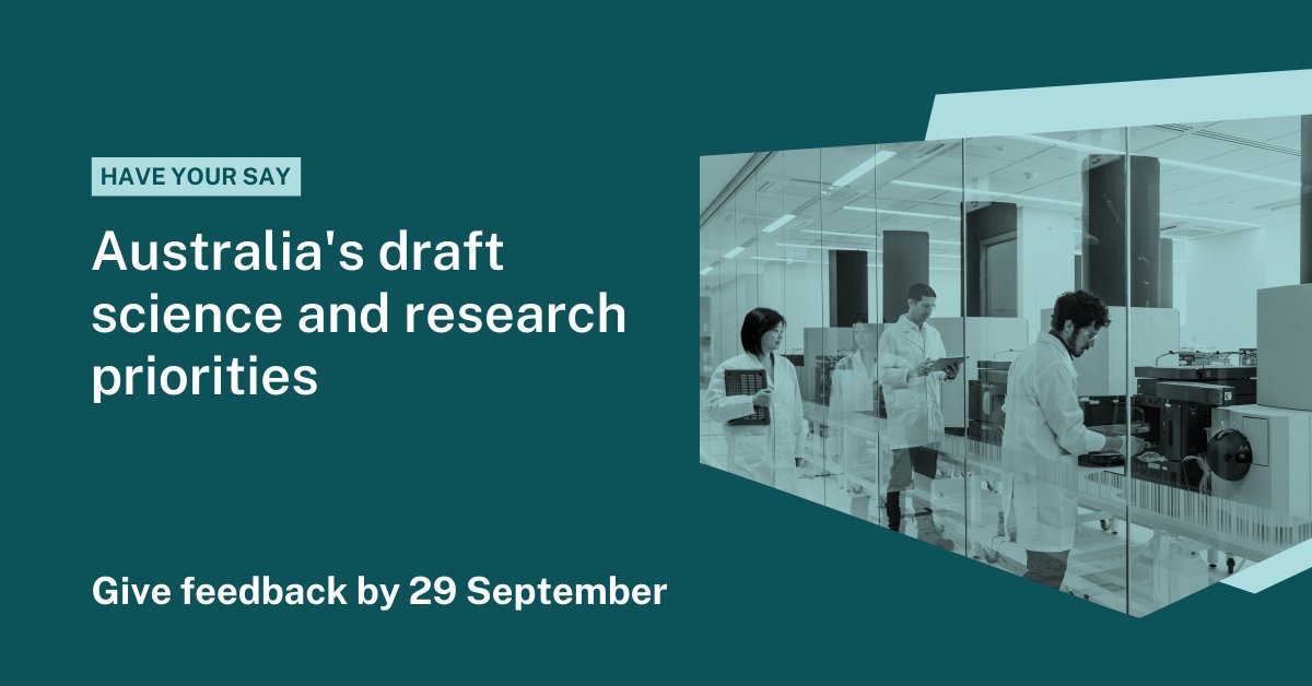 Australia’s draft National Science and Research Priorities are available for consultation. We invite all Australians to help shape our science future: bit.ly/44E1unT

#AusScience #SciencePriorities