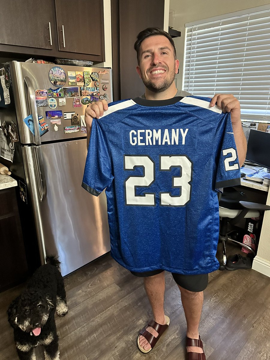 My best friend got me a custom Indiana Nights Jersey with “Germany” on the back and #23 for the year 2023 for the Germany 🇩🇪 game! How AWESOME is that?!  🤩 #ForTheShoe  #ColtsNation #Germany2023 #NFL