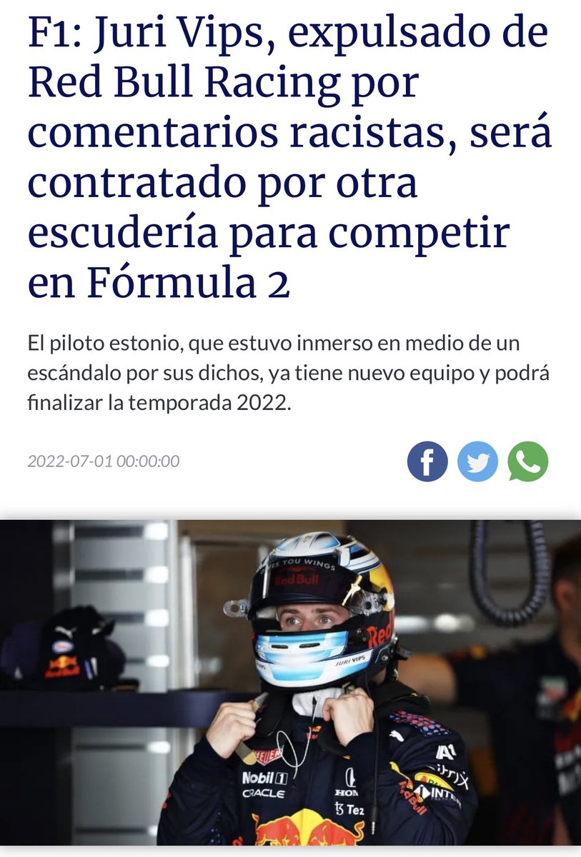 Motorsport_Plan's tweet photo. Hace poco más de un año @redbullracing sacaba de su programa a Juri Vips por comentarios Xenofobos, hoy Helmut Marko hizo lo mismo con Checo Pérez. Hará algo Red Bull o lo dejará pasar? Y la Fórmula 1, donde quedó el #WeRaceAsOne ? https://t.co/6L7b6HJ3V3