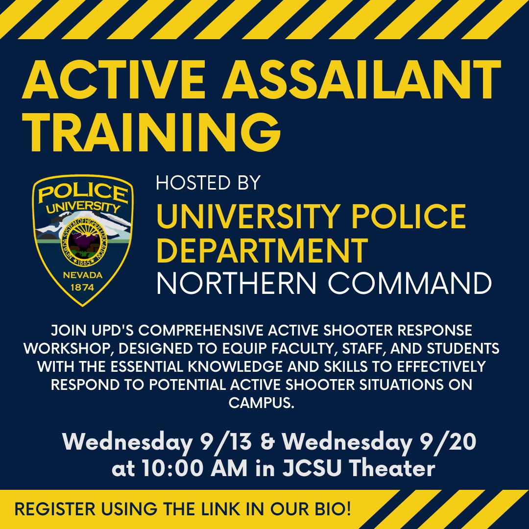 There is still time to sign up! UPD will be hosting 2 opportunities to learn how to prepare yourself in the case of an Active Shooting incident on 9/13 & 9/20 in the JCSU Theater. 

Register using the link in our bio! 

#ActiveAssailant #Training #Community #RunHideFIght