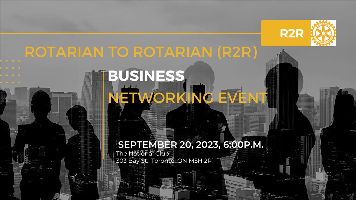 Join us at our next Rotary Business Networking Event! Meet with Business Professionals. Find out about the many opportunities to serve. We have many committees and working groups. Come and ask what you can do! For more information - contact andy.wedderburn@rotarytoronto.com