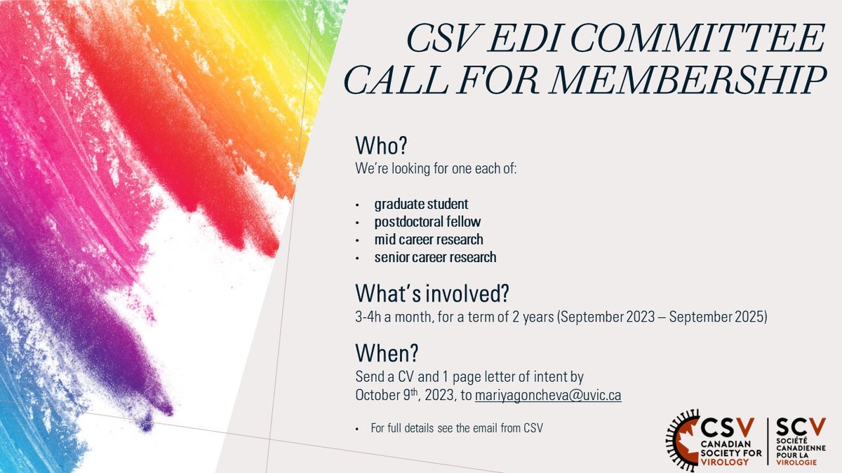 Here's an important and relevant opportunity for CSV Members and anyone interested in being a CSV Member! @M_Goncheva @sci_questions @RodRussell99 @DikeakosLab @colpittsc @SaganLab @MCraigMcCormick @ChelicoUSASK @Offey4 @hannahlouwall
