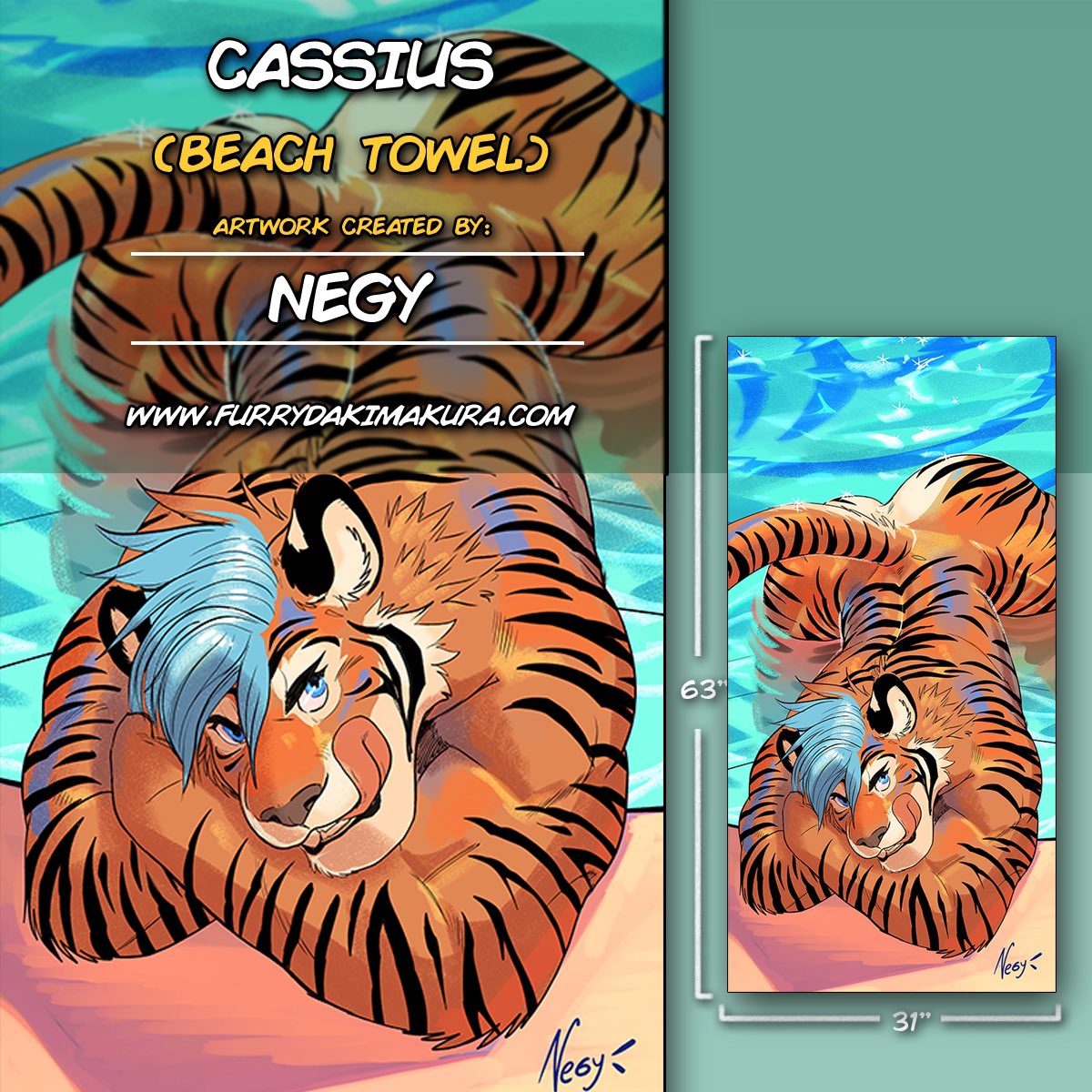 Cool off at the pool with this tiger...y'know...on second thought, things might get hot sooner than getting cool... by @negnegger Beach towel! furrydakimakura.com/products/cassi…