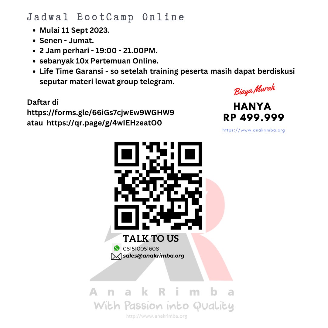 anakrimba_org's tweet image. Bootcamp FullStack Development & DevOps with Java SpringBoot, Flutter, Docker & GitLab.
#javaspringboot #javadeveloper #developer #developerindonesia #restapi #programmer