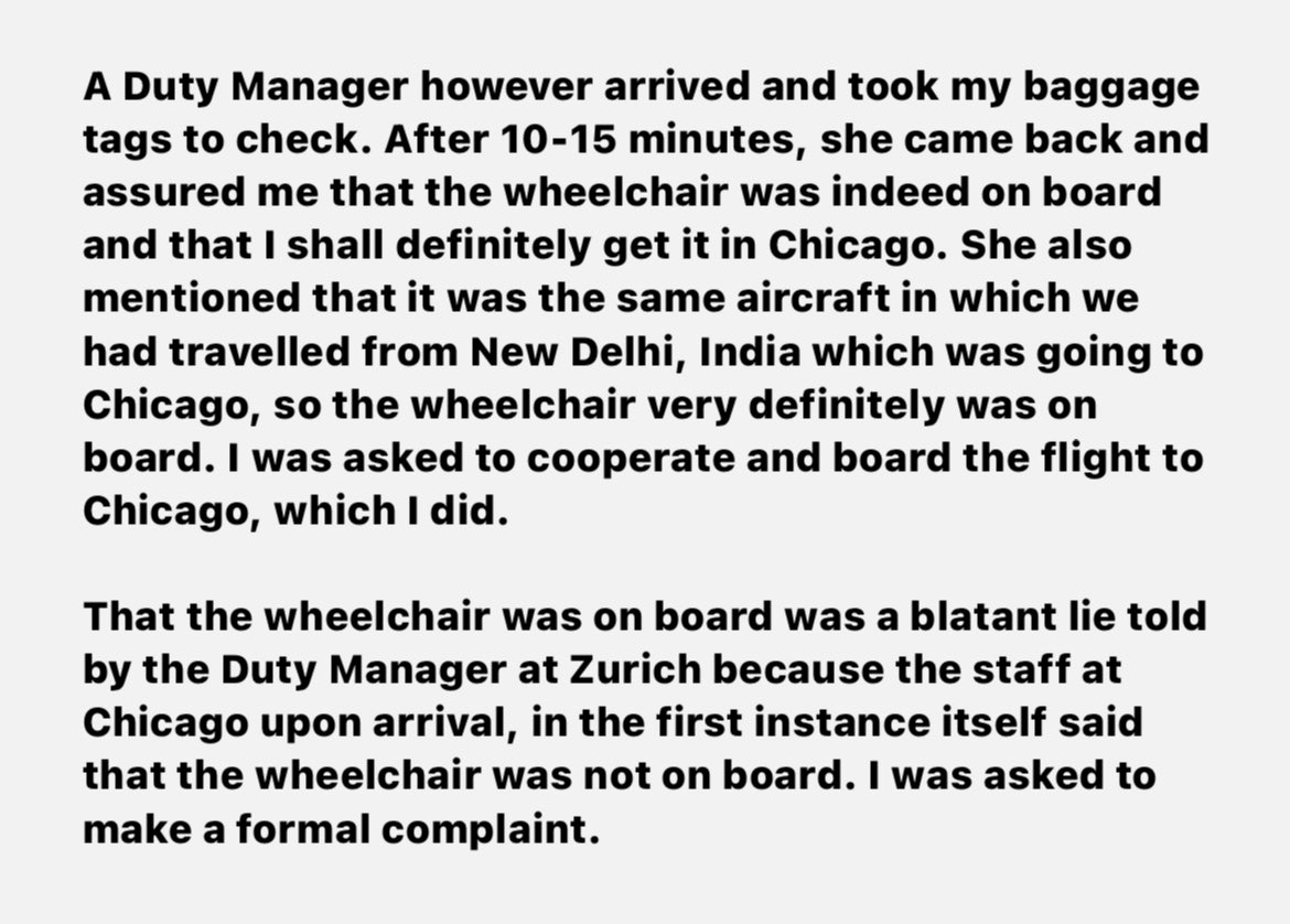 mudita_jagota's tweet photo. My horrible experience with @FlySWISS ! 
2/3

#Disability #Disabled #Wheelchair #Discrimination #Ableism #DisabilityDiscrimination #Harassment #Airline #Flight #Swiss #SwissAir https://t.co/ebgzfDz4iR