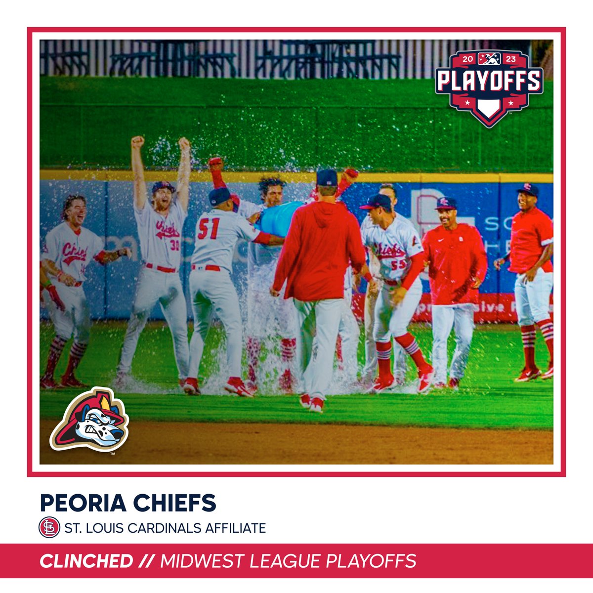 The <a href="/peoriachiefs/">Peoria Chiefs</a> make a date for the postseason!

The #STLCards' High-A affiliate returns to the Midwest League playoffs for the first time since 2018.