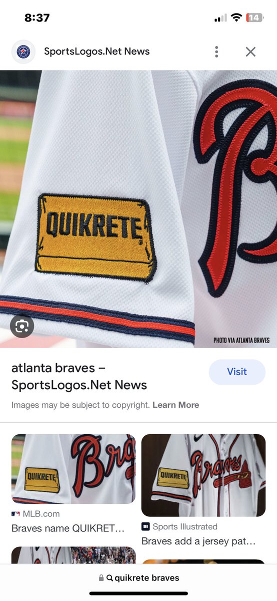 murphymp53's tweet photo. How long till Major League Baseball uniforms look like the Bad News Bears? Braves “Quikrete” logo looks like an iron on patch. St. Louis patch isn’t much better. https://t.co/k4TnoGgPJt