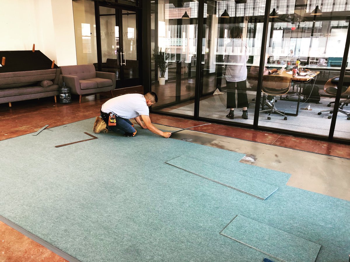 And the carpet tiles in place!