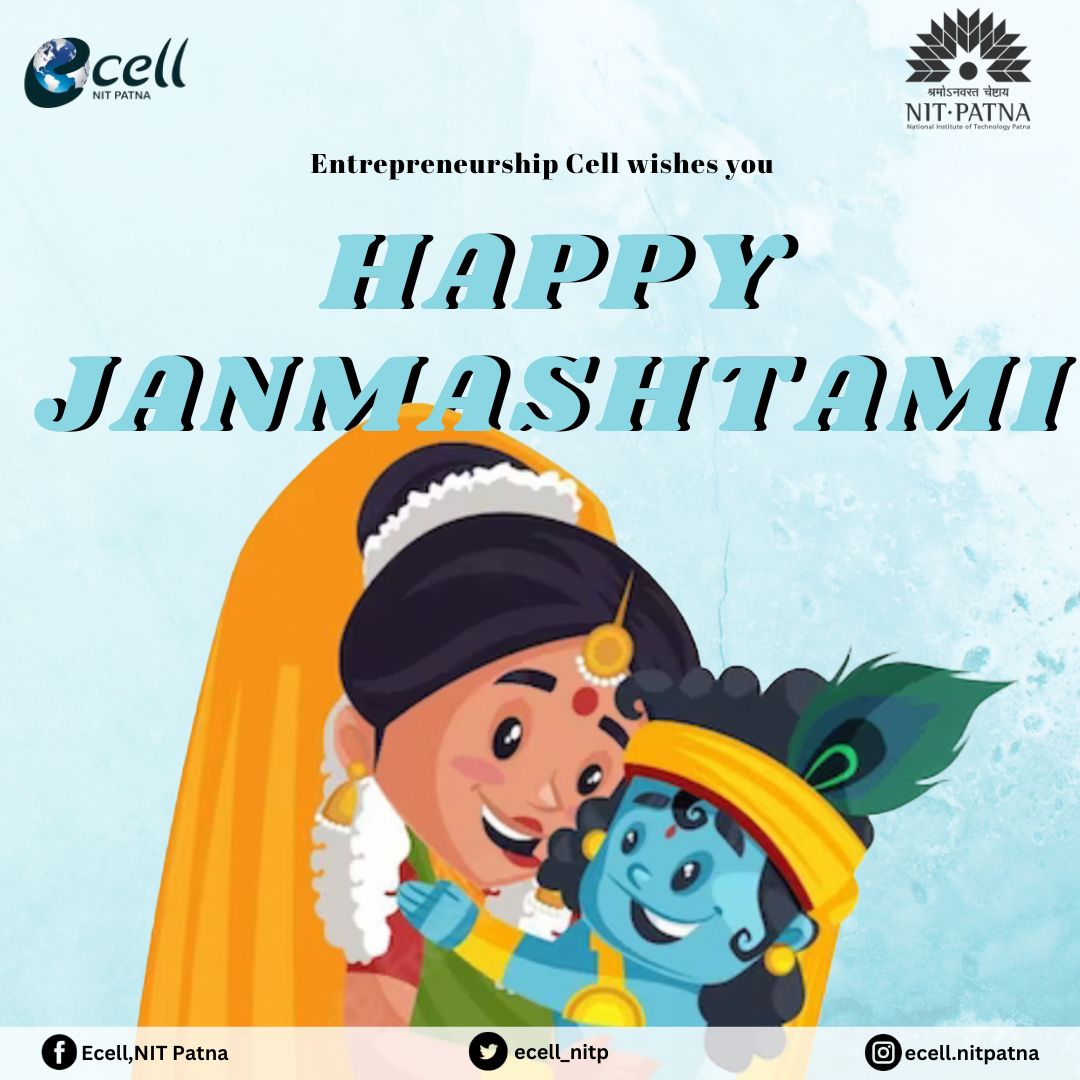 ecell_nitp's tweet photo. May the blessings of Lord Krishna always be with you. Wishing you and your family a very Happy Krishna Janmashtami!

#janmashtami #krishna #krishnajanmashtami #lordkrishna #happyjanmashtami #ecell https://t.co/eWYaJC8RMa