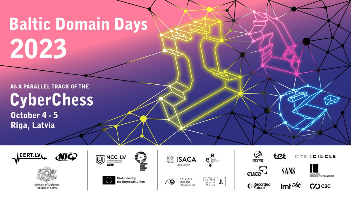 LVregistrs's tweet image. 🥳Ielūdzam Jūs uz Baltijas valstu domēnu nozarei veltīto konferenci #BalticDomainDays2023, kas šogad tiek rīkota kā viena no starptautiskās kiberdrošības konferences #CyberChess2023 paralēlsesijām.  nic.lv/lv/atverta-reg… 
#BalticDomainDays #CyberChess #LV #cybersecurity #DNS