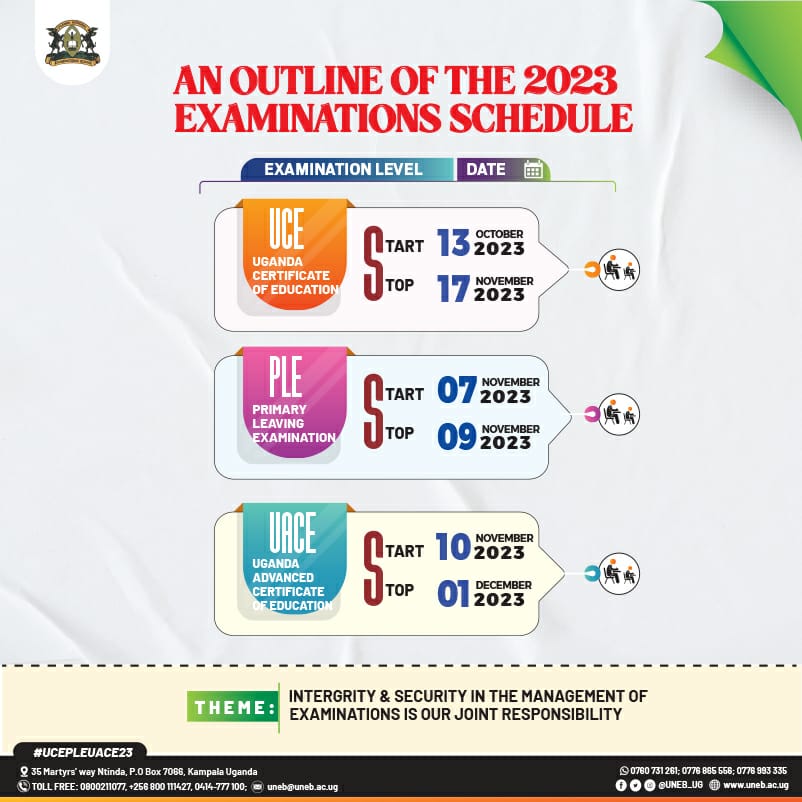 UgandaMediaCent's tweet photo. An Outline of the 2023 Examinations Schedule | #UNEBTimetable23 https://t.co/K8Cu8lYDBz