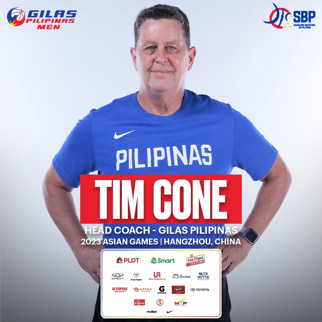 Winningest PBA Coach Tim Cone will lead Gilas Pilipinas 🇵🇭 in its campaign in the 2023 Asian Games in Hangzhou, China! 🏀